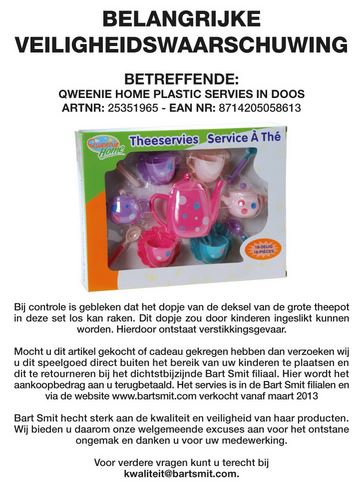 Authenticatie eindeloos voordeel Terughaalactie Qweenie Home (Bart Smit) plastic theeservies