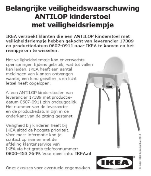 Oprechtheid Gecomprimeerd Uitputting Veiligheidswaarschuwing IKEA ANTILOP kinderstoel