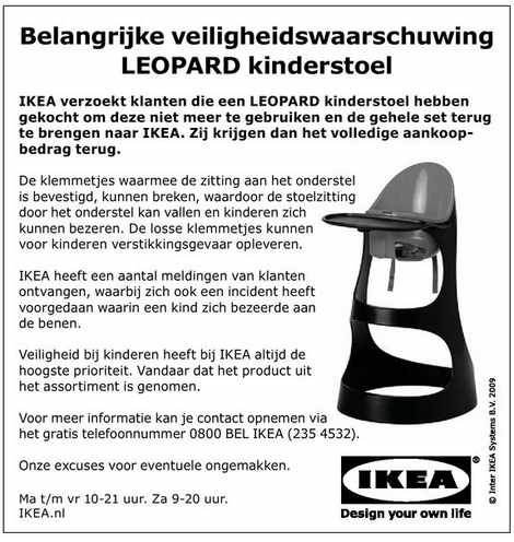 eeuw Sociologie juni Terughaalactie IKEA kinderstoel Leopard