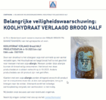 Melding allergenenwaarschuwing ALDI Koolhydraat verlaagd brood