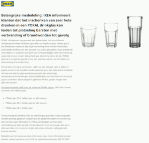 Melding belangrijke veiligheidswaarschuwing IKEA glazen POKAL
