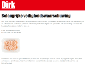 Melding terugroepactie 1deBeste Wokgarnalen Dirk