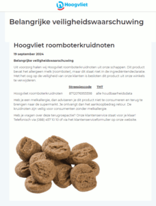 Melding allergenenwaarschuwing Hoogvliet Roomboterkruidnoten