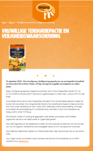 Melding terugroepactie Mora Nacho Cheese Bites